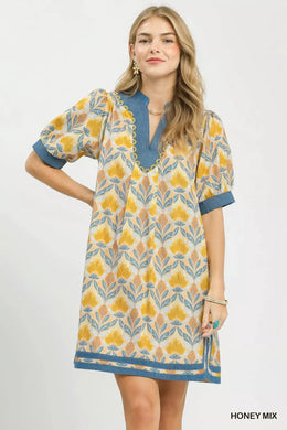 Umgee Mix Tile Print Mini Dress