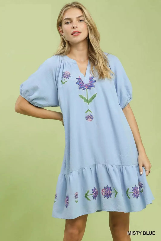 Umgee Embroidered Floral Babydoll Dress (women's dresses) - shop at us.meeeshop