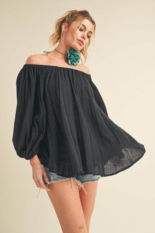 Aemi + Co Off-Shoulder Balloon Sleeve Blouse - us.meeeshop