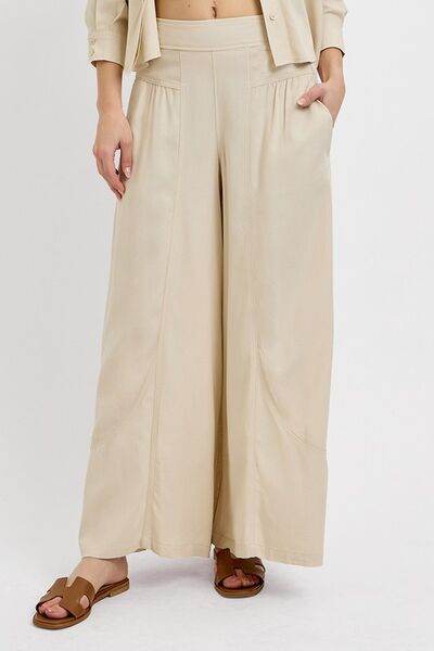 RISEN Shirring Detail Wide Leg Pants - us.meeeshop