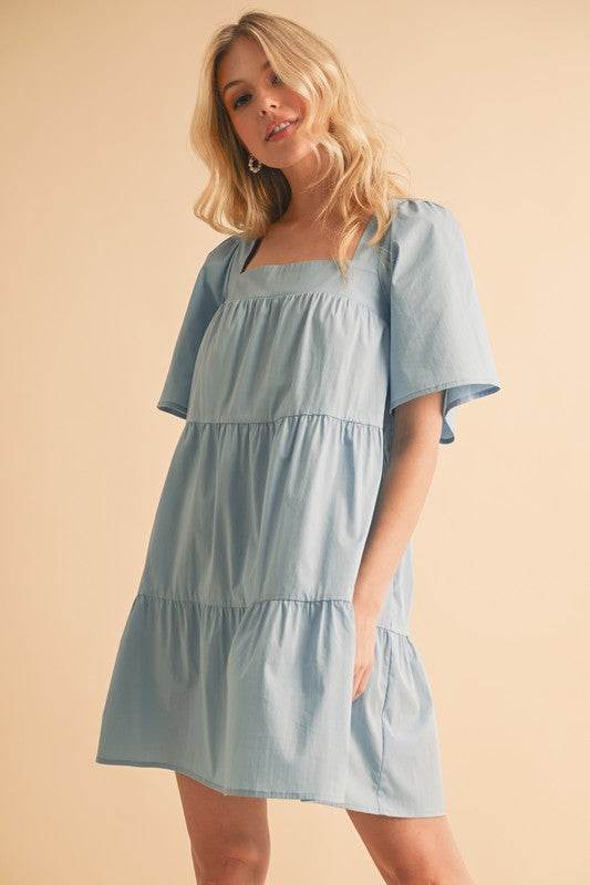 Aemi + Co Square Neck Half Sleeve Tiered Dress - us.meeeshop