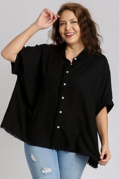 Umgee Linen Blend Button Down Shirt Plus Size - us.meeeshop