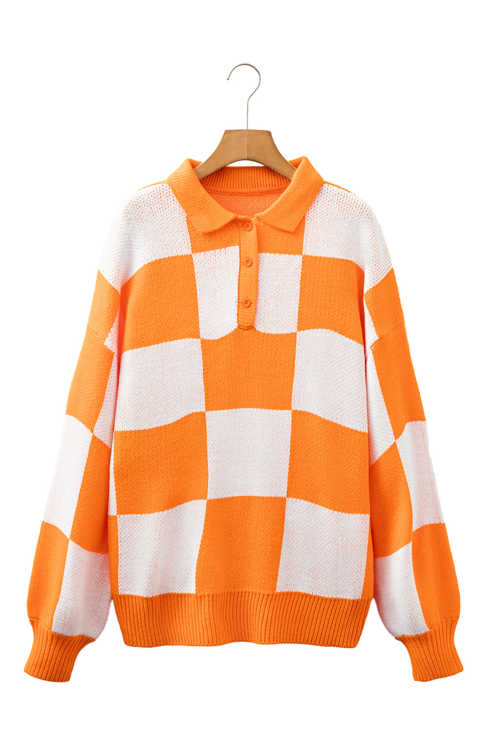 neck checkered sweater V Neck Checkered Sweater - Tangerine view 8 (layer) - shop at us.meeeshop