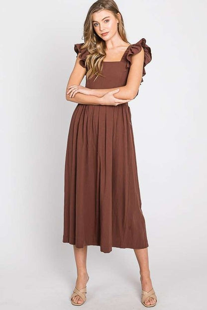 Linen Ruffle Mid Dress us.meeeshop -  Dresses
