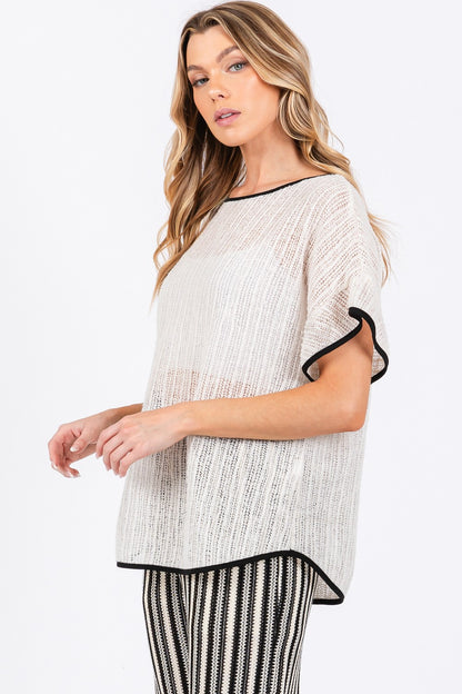 GeeGee Contrast Trim Short Sleeve Knit Cover Up | us.meeeshop