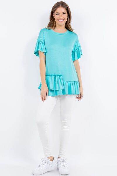 Celeste Ruffle Detail Asymmetrical Top Plus Size - us.meeeshop