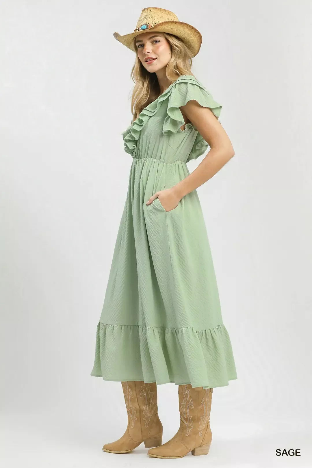umgee textured ruffle Umgee Textured Ruffle Midi Dress view 3 (dress) - shop at us.meeeshop