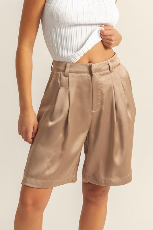 HYFVE High-Waist Pleated Satin Shorts - us.meeeshop