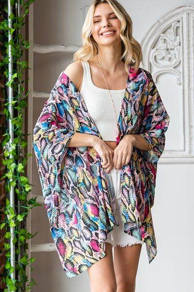 Heimish Full Size Multi Color Snake Open Cardigan Plus Size - us.meeeshop