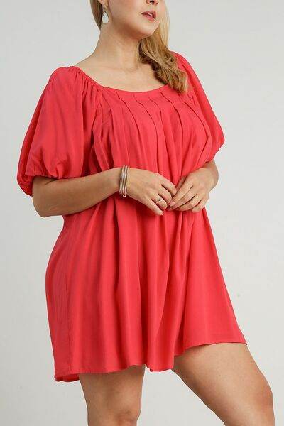 Umgee Squared Neck Puff Sleeve Mini Dress Plus Size - us.meeeshop