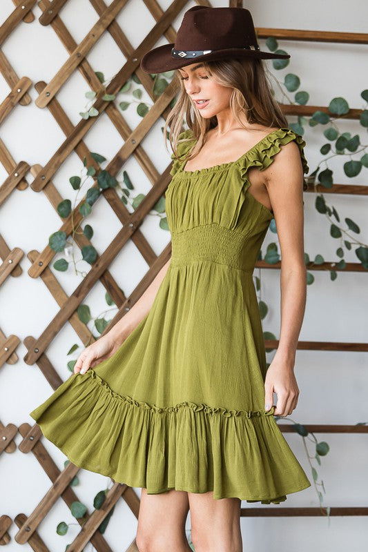 Ruched waist ruffled sleeveless dress us.meeeshop -  Dresses