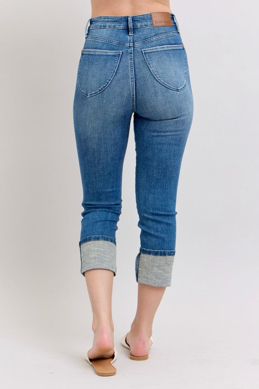 Judy Blue Full Size Skinny Cuff Capris Jeans with Pockets Plus Size - us.meeeshop