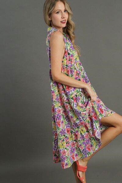 Umgee High-Low Hem Floral Sleeveless Tiered Dress Plus Size - us.meeeshop