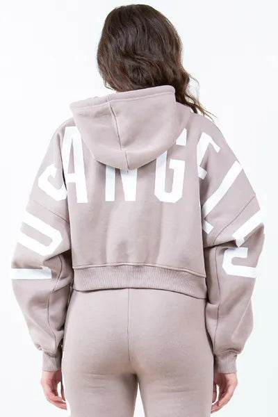 American Bazi Letter Graphic Long Sleeve Drawstring Cropped Hoodie - us.meeeshop