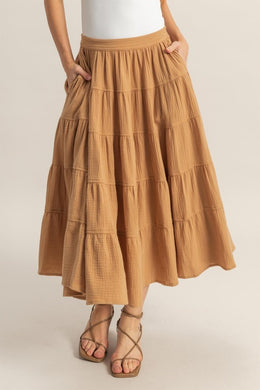 HYFVE Double Gauze Tiered Midi Skirt with Pockets