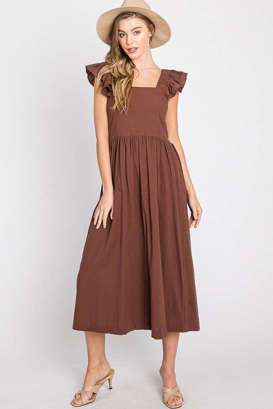 Linen Ruffle Mid Dress us.meeeshop -  Dresses