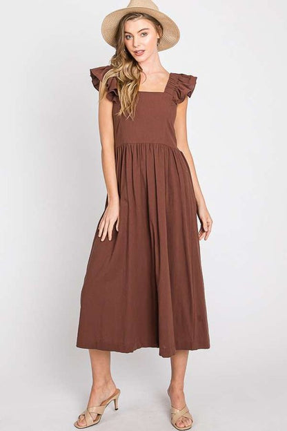 Linen Ruffle Mid Dress us.meeeshop -  Dresses