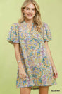 Umgee Paisley Floral Puff Sleeve Shift Dress