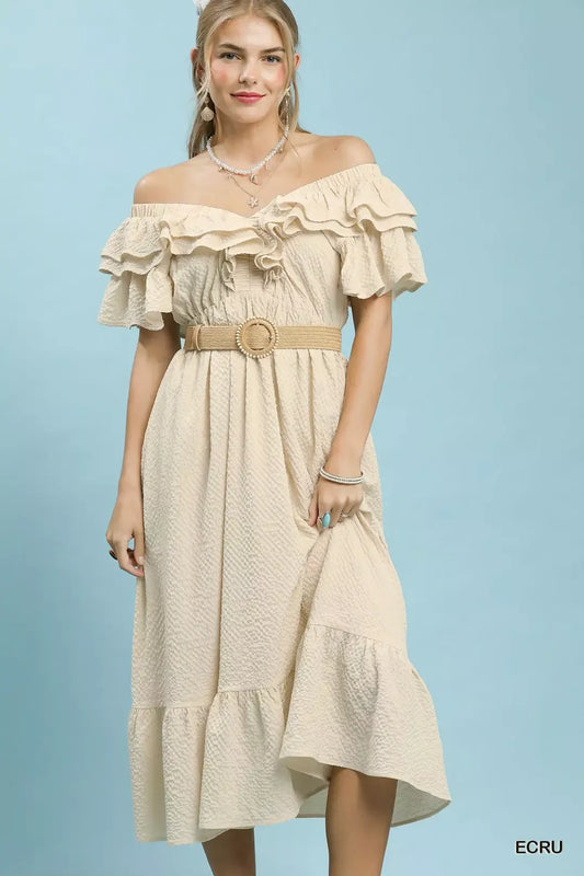 umgee textured ruffle Umgee Textured Ruffle Midi Dress view 2 (dress) - shop at us.meeeshop