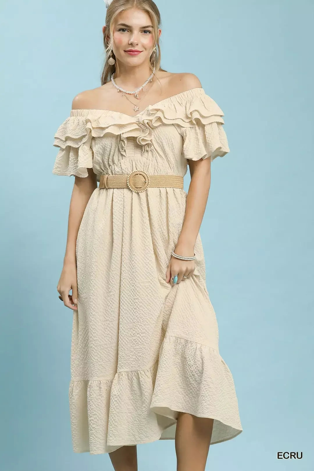 umgee textured ruffle Umgee Textured Ruffle Midi Dress view 2 (dress) - shop at us.meeeshop