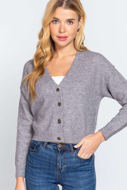 ACTIVE BASIC V-Neck Button Up Long Sleeve Knit Cardigan | us.meeeshop