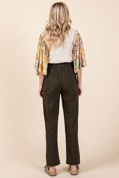 Mittoshop Paperbag Waist Tapered Straight Pants - us.meeeshop