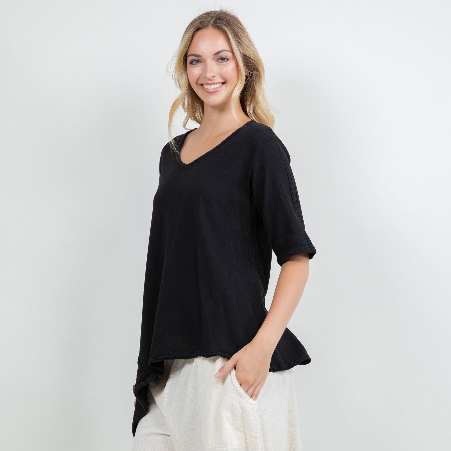 Dagny Top - Cotton Knit Accents Overlay a Fun Sidekick 100% Cotton Gauze in 1 (S/M) view 10 - Fall Wardrobe Essential