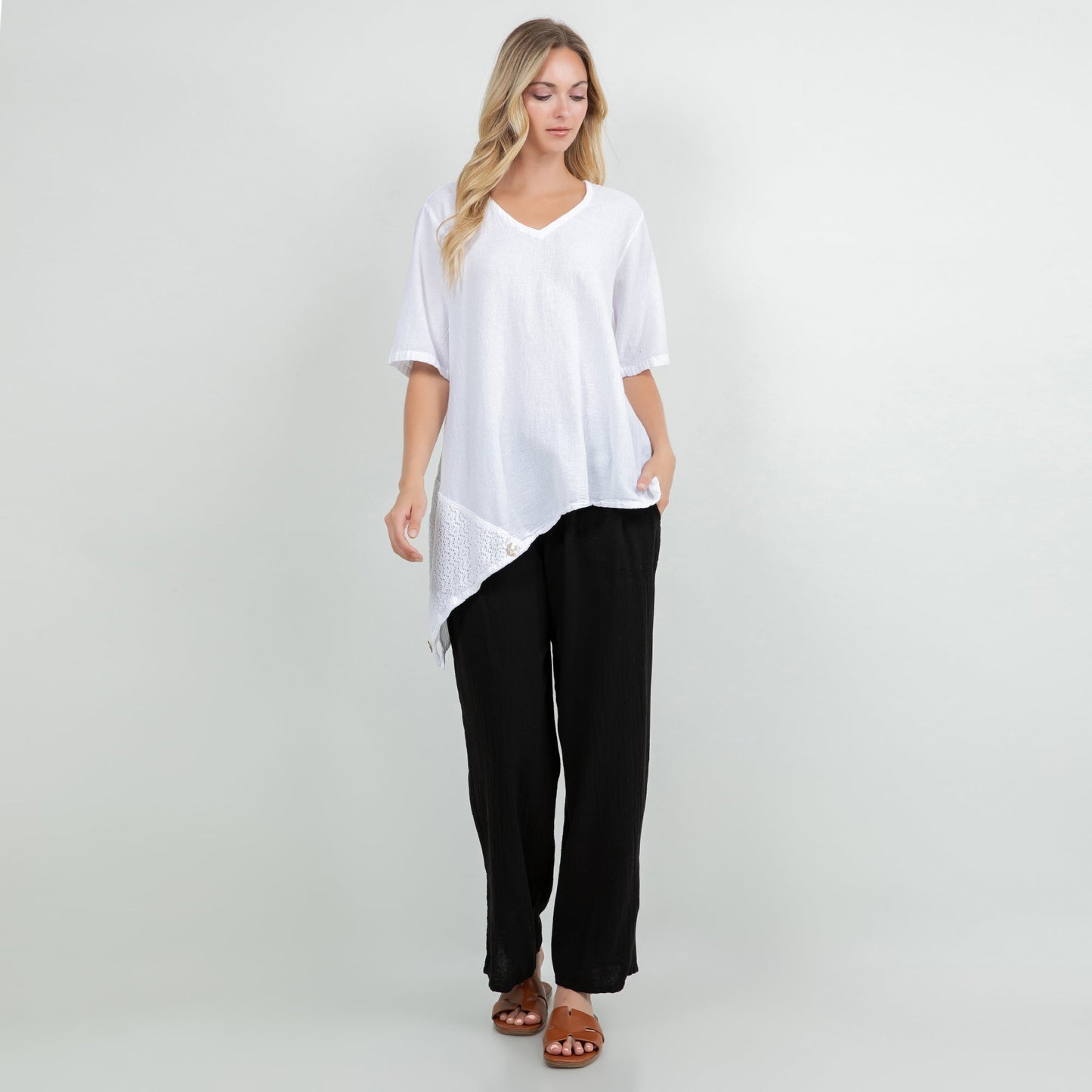 Dagny Top - Cotton Knit Accents Overlay a Fun Sidekick 100% Cotton Gauze in 1 (S/M) view 14 - Fall Wardrobe Essential
