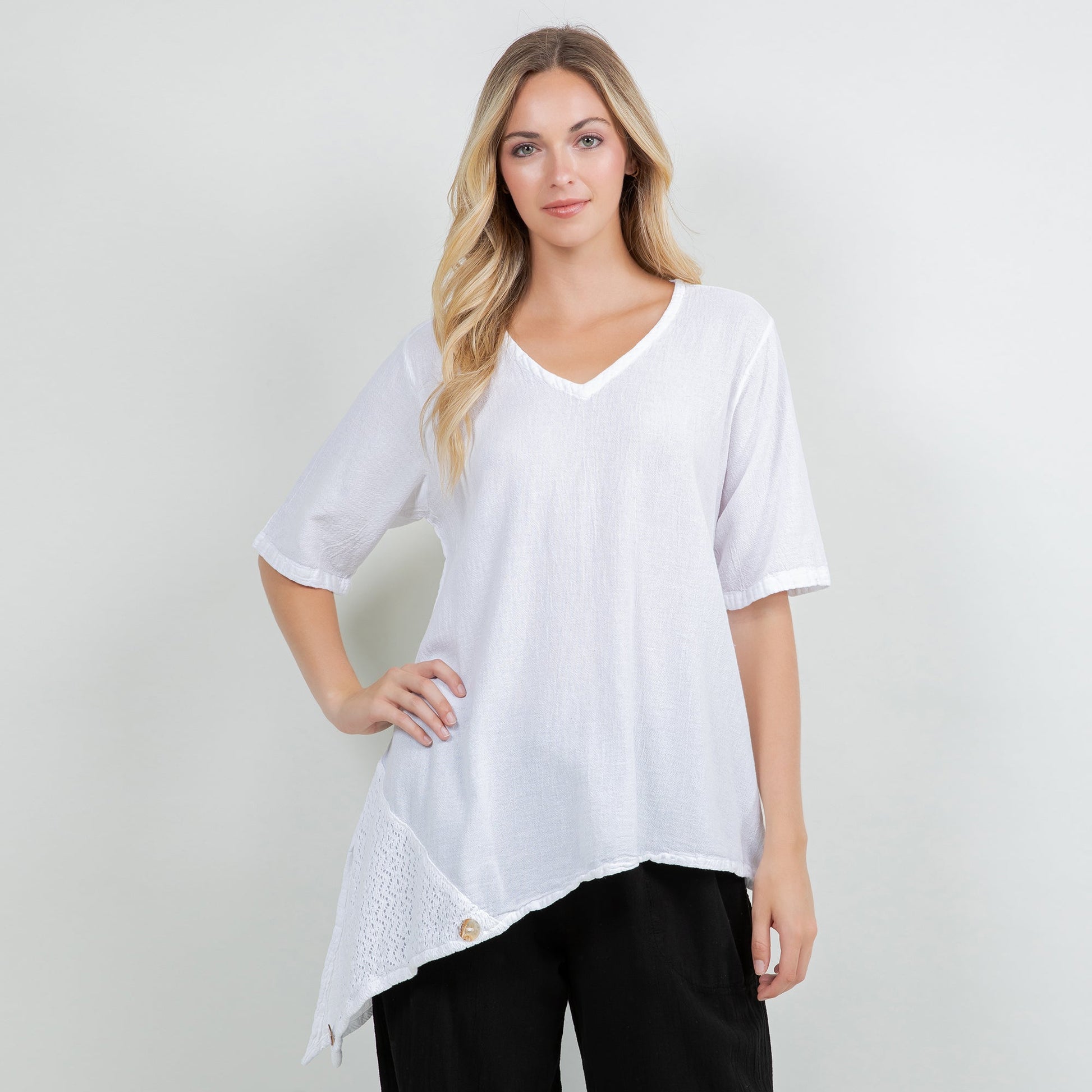 Dagny Top - Cotton Knit Accents Overlay a Fun Sidekick 100% Cotton Gauze in 1 (S/M) view 16 - Fall Wardrobe Essential