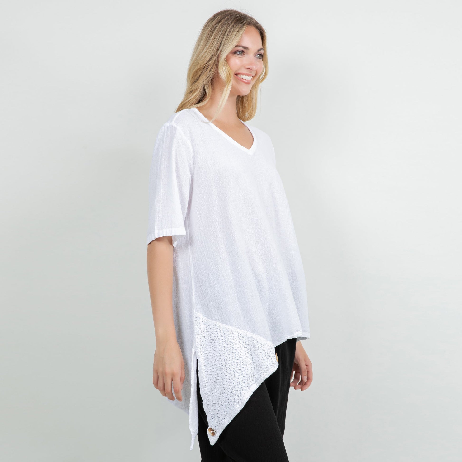 Dagny Top - Cotton Knit Accents Overlay a Fun Sidekick 100% Cotton Gauze in 1 (S/M) view 18 - Fall Wardrobe Essential