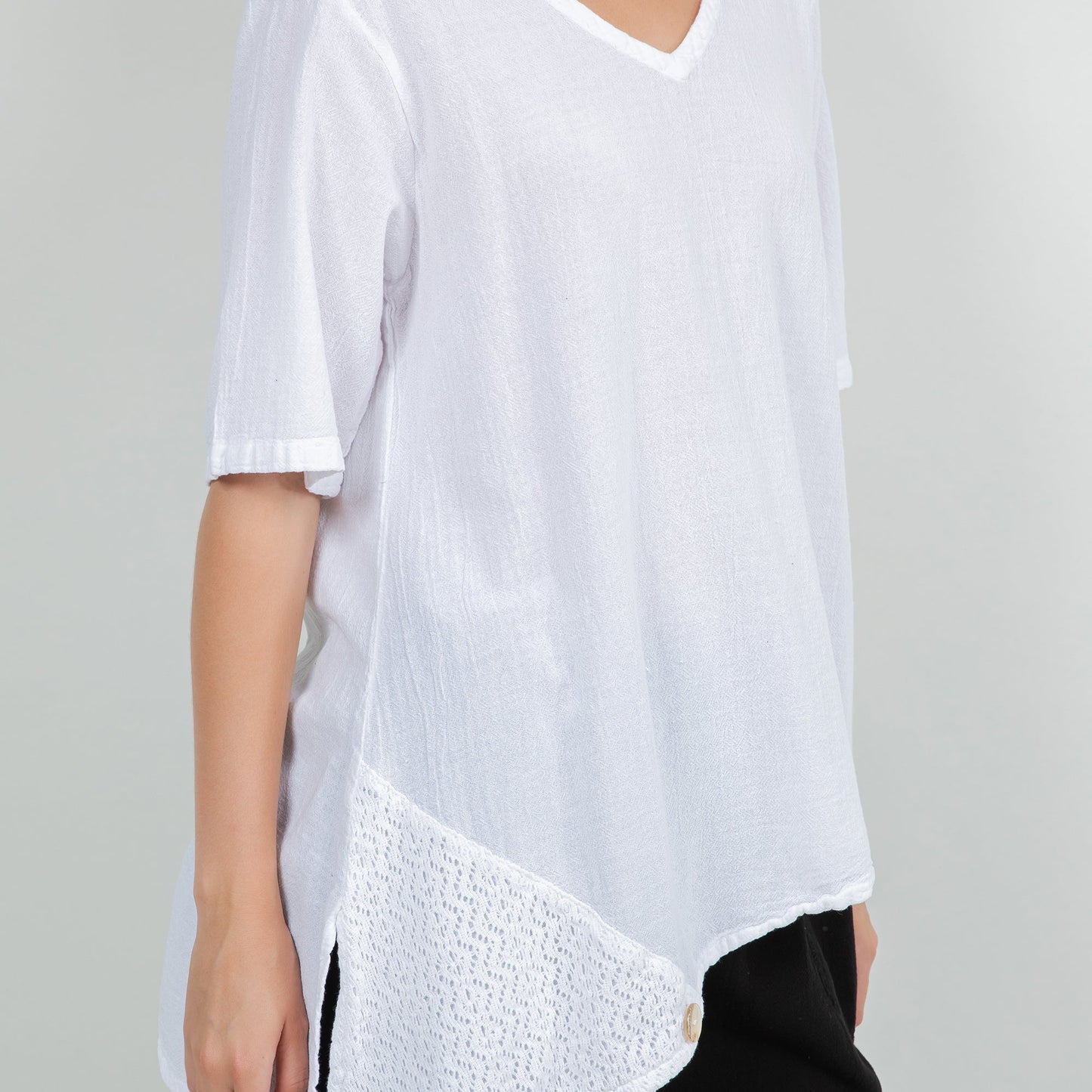 Dagny Top - Cotton Knit Accents Overlay a Fun Sidekick 100% Cotton Gauze in 2 (L/XL) view 19 - Fall Wardrobe Essential