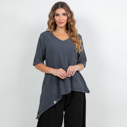 Dagny Top - Cotton Knit Accents Overlay a Fun Sidekick 100% Cotton Gauze in 0 (XS/S) view 2 - Fall Wardrobe Essential