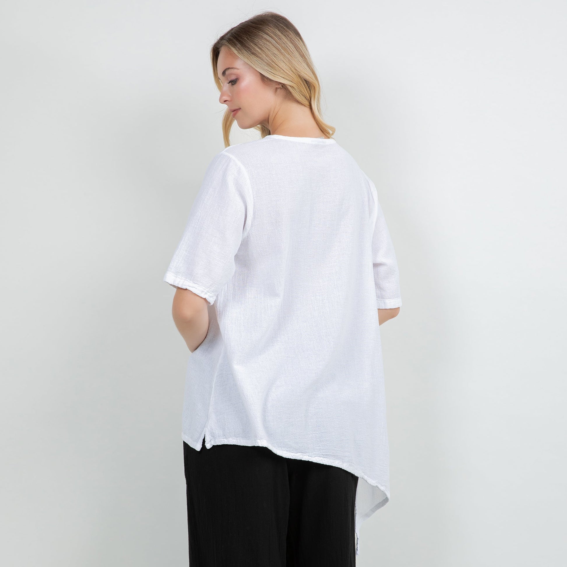 Dagny Top - Cotton Knit Accents Overlay a Fun Sidekick 100% Cotton Gauze in 2 (L/XL) view 20 - Fall Wardrobe Essential