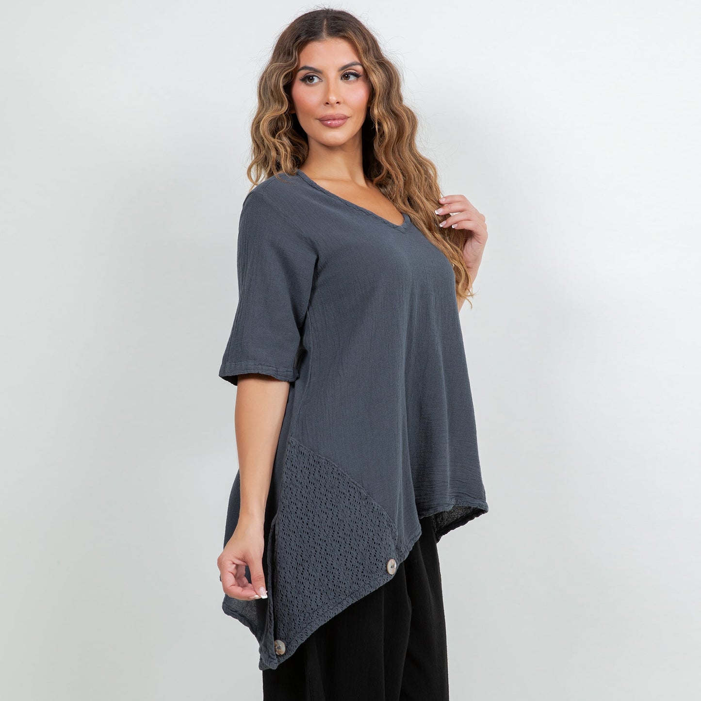 Dagny Top - Cotton Knit Accents Overlay a Fun Sidekick 100% Cotton Gauze in 0 (XS/S) view 3 - Fall Wardrobe Essential