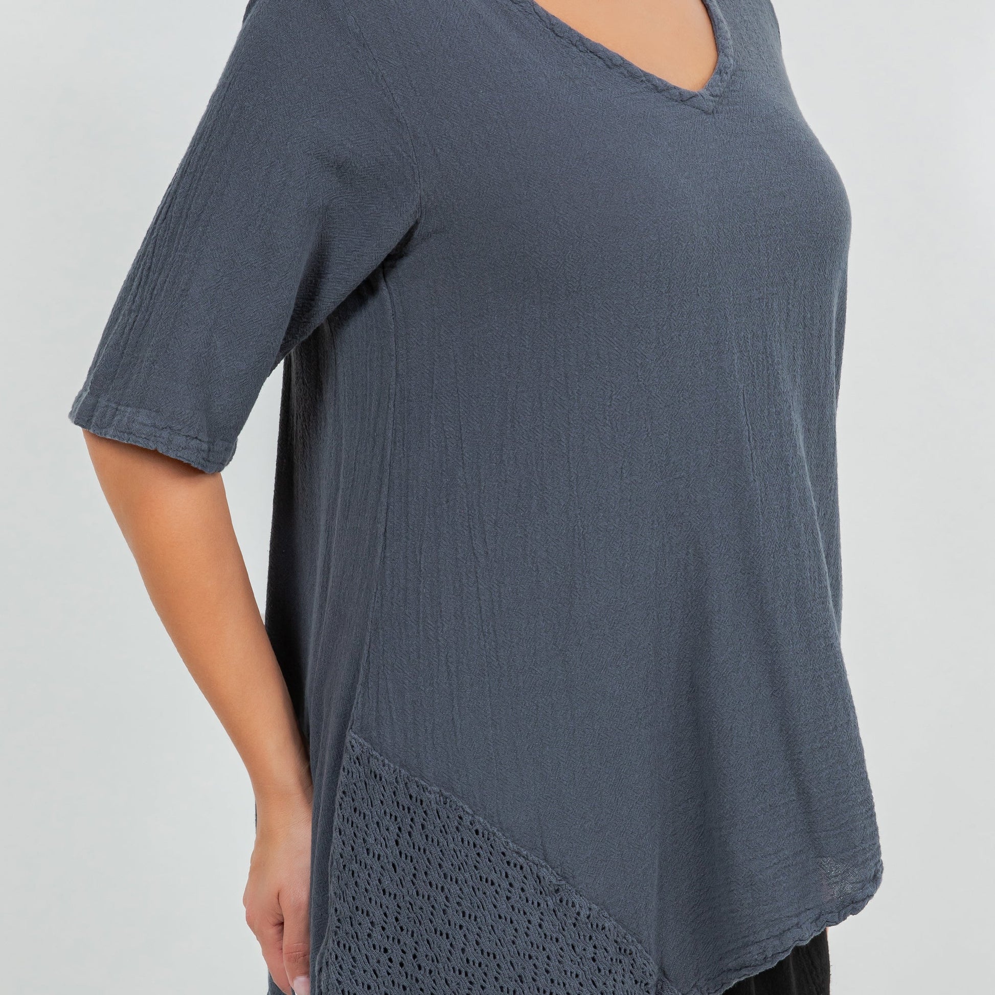 Dagny Top - Cotton Knit Accents Overlay a Fun Sidekick 100% Cotton Gauze in 0 (XS/S) view 6 - Fall Wardrobe Essential