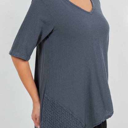 Dagny Top - Cotton Knit Accents Overlay a Fun Sidekick 100% Cotton Gauze in 0 (XS/S) view 6 - Fall Wardrobe Essential