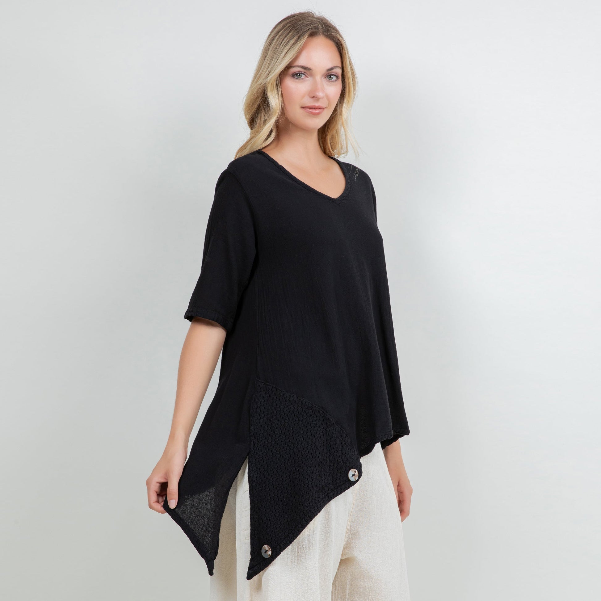 Dagny Top - Cotton Knit Accents Overlay a Fun Sidekick 100% Cotton Gauze in 0 (XS/S) view 8 - Fall Wardrobe Essential