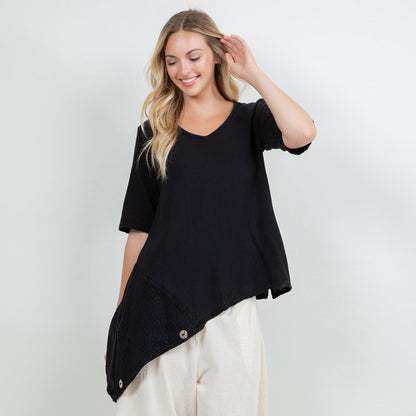Dagny Top - Cotton Knit Accents Overlay a Fun Sidekick 100% Cotton Gauze in 0 (XS/S) view 9 - Fall Wardrobe Essential