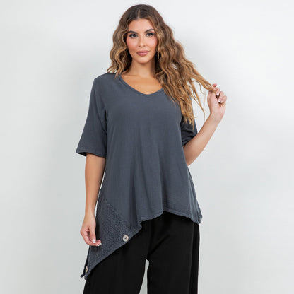 Dagny Top - Cotton Knit Accents Overlay a Fun Sidekick 100% Cotton Gauze - MeeeShop Women's Fashion