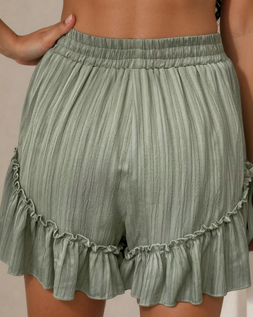 Dahlia Textured Tie Waist Ruffle Hem Shorts in M view 2 (bottom)