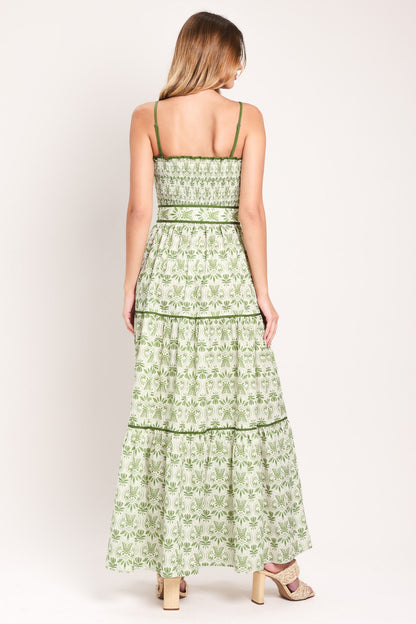 Dainty Flora Woven Maxi Dress in CAMEL view 3 - Dainty Floral Dress