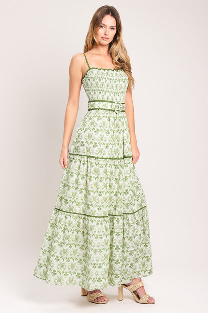 Dainty Flora Woven Maxi Dress in GREEN view 6 - Dainty Floral Dress