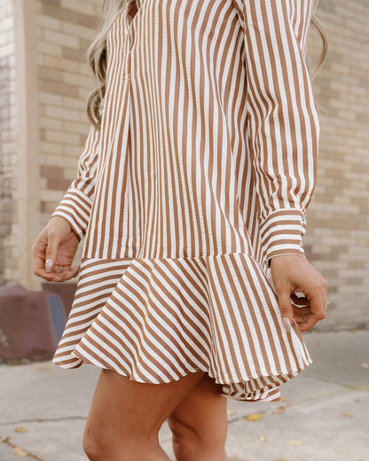 Dallas Dress in Brown Stripe view 4 - Dallas Dresses