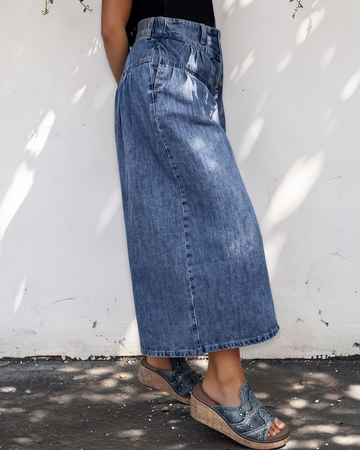 Dallas High Rise Buttons Pleated Cropped Wide Leg Denim Pants in 6 view 2 - High-Waisted (bottom)