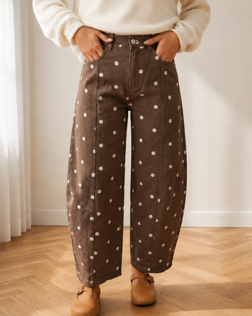 Dallas Polka Dot Print Barrel Jeans in Brown - Pol Jeans (bottom)