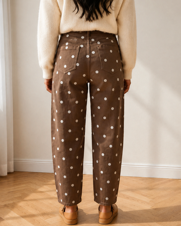 Dallas Polka Dot Print Barrel Jeans in Brown view 2 - Pol Jeans (bottom)