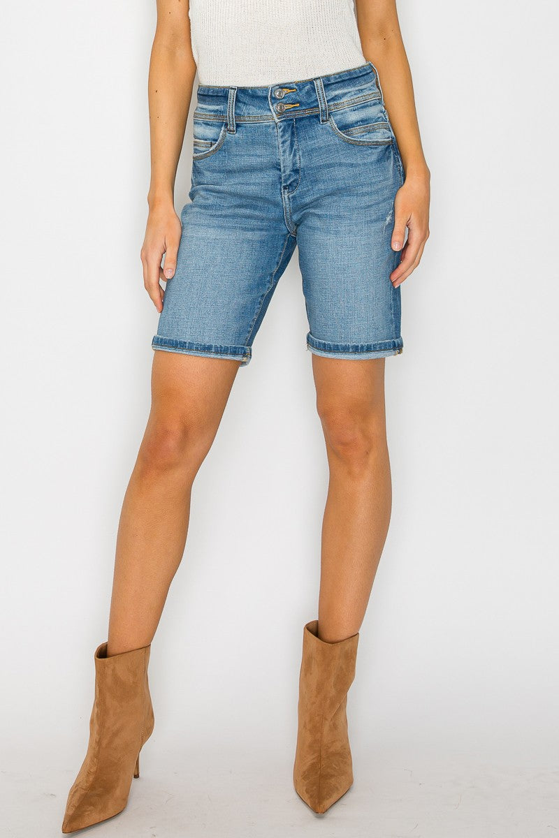 Daphne High Rise Double Button Waistband Bermuda Jeans in M view 2 - High-Waisted (bottom)