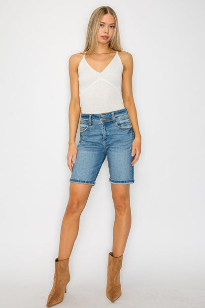 Daphne High Rise Double Button Waistband Bermuda Jeans view 5 - High-Waisted (bottom)