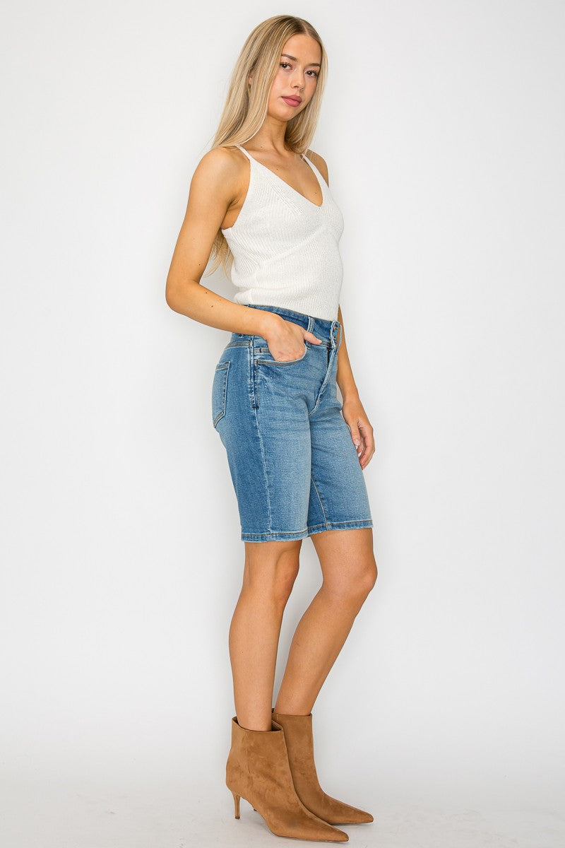 Daphne High Rise Double Button Waistband Bermuda Jeans view 6 - High-Waisted (bottom)