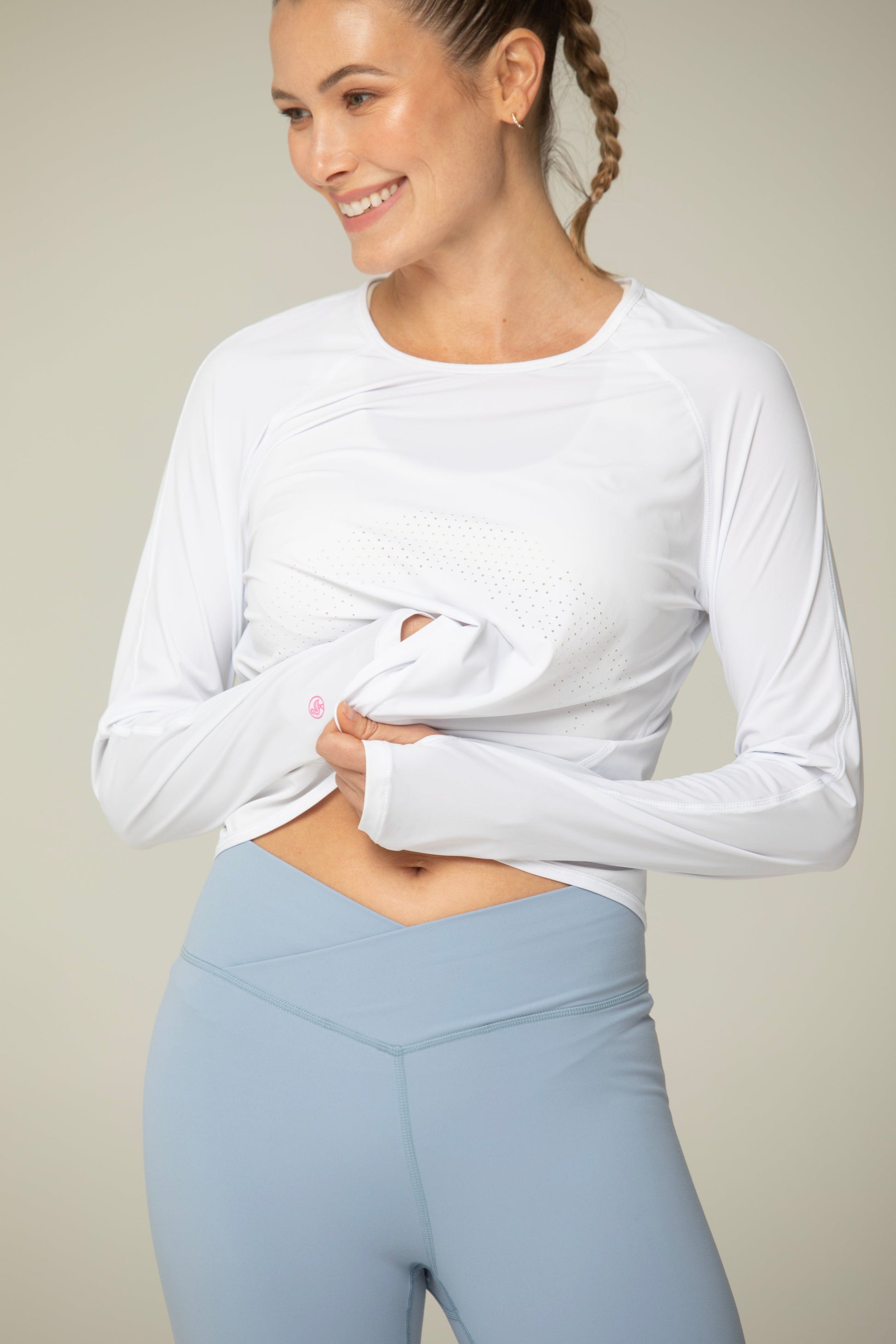Day Dream Crossover Waistband Leggings in Lt. Blue view 4 (bottom)
